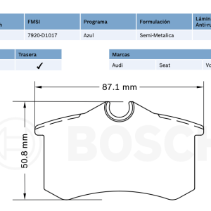 Balata trasera Bosch p/ Audi, Seat, VW (7920-D1017)