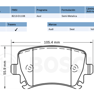 Balata trasera p/ Audi, Seat, VW - BOSCH (8213-D1108)