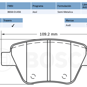 Balata trasera Bosch p/ Audi, VW (8656-D1456)