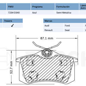 Balata trasera p/ Audi, Peugeot, Renault, Seat, VW - BOSCH (7234-D340 )