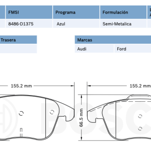 Balata delantera Bosch p/ Audi, Ford, VW (8486-D1375)