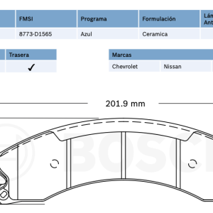 Balata delantera, Trasera Bosch p/ Chevrolet, Nissan (8773-D1565)