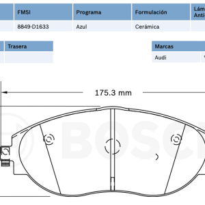 Balata delantera Bosch p/Audi, Seat, VW (8849-D1633)