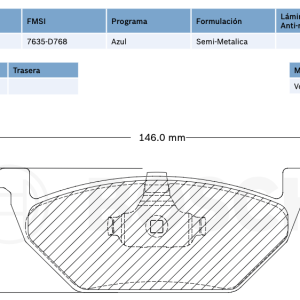 Balata delantera p/VW, Seat, Bosch (7635-D768 )